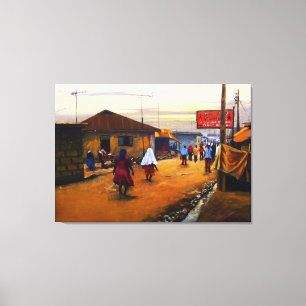 The Street Of Africa 2 Oil On Canvas by Mojisola A Print