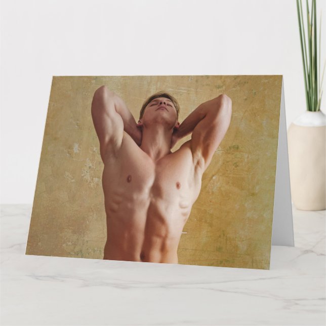 The Stretch Hot Guy Greetings Card (Front)