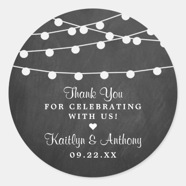 The String Lights On Chalkboard Wedding Collection Classic Round Sticker (Front)