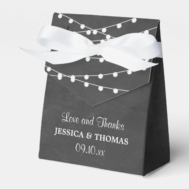 The String Lights On Chalkboard Wedding Collection Favor Box (Front Side)