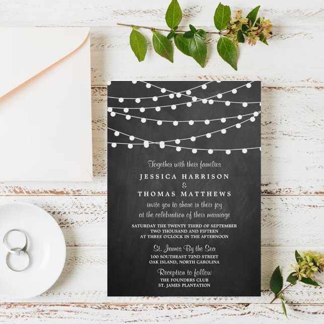The String Lights On Chalkboard Wedding Collection Invitation (Creator Uploaded)