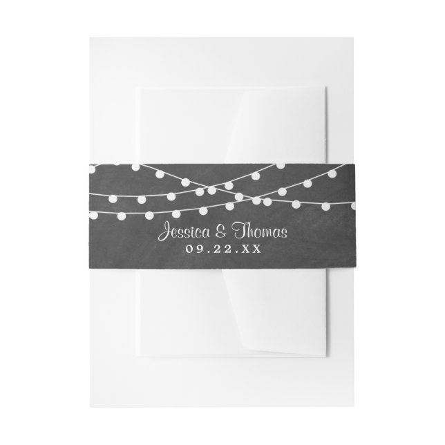 The String Lights On Chalkboard Wedding Collection Invitation Belly Band (Front Example)