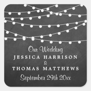 The String Lights On Chalkboard Wedding Collection Square Sticker