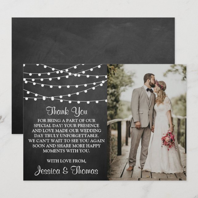 The String Lights On Chalkboard Wedding Collection Thank You Card (Front/Back)