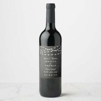 The String Lights On Chalkboard Wedding Collection Wine Label