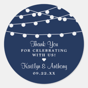 The String Lights On Navy Blue Wedding Collection Classic Round Sticker