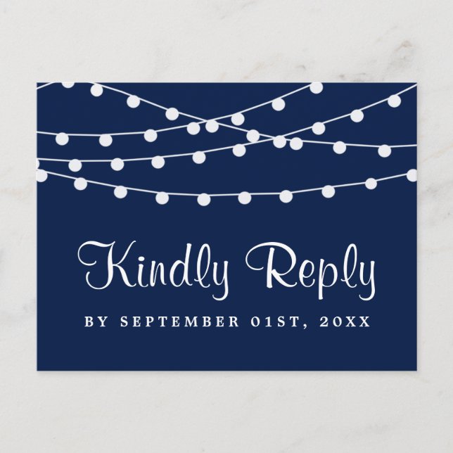 The String Lights On Navy Blue Wedding Collection Invitation Postcard (Front)
