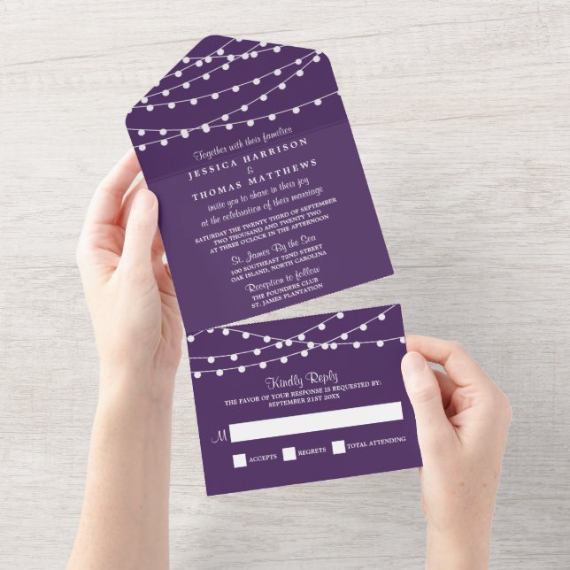 The String Lights On Purple Wedding Collection All In One Invitation (Tearaway)