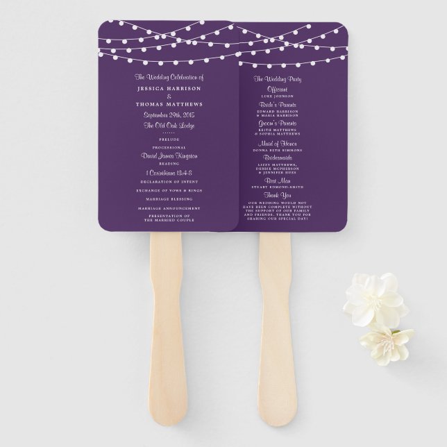 The String Lights On Purple Wedding Collection Hand Fan (Front and Back)