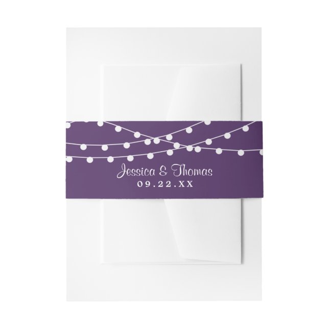 The String Lights On Purple Wedding Collection Invitation Belly Band (Front Example)