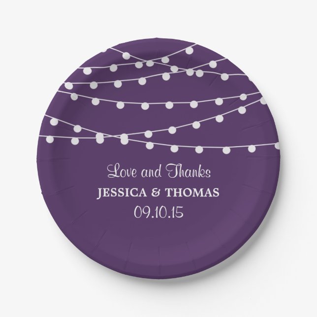 The String Lights On Purple Wedding Collection Paper Plate (Front)
