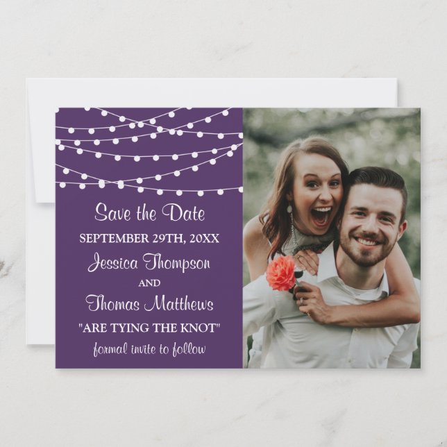 The String Lights On Purple Wedding Collection Save The Date (Front)