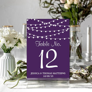 The String Lights On Purple Wedding Collection Table Number