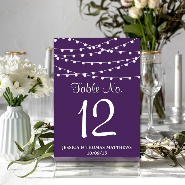 The String Lights On Purple Wedding Collection Table Number (Creator Uploaded)