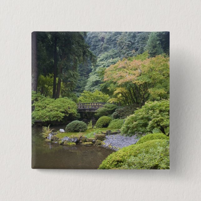 The Strolling Pond with Moon Bridge 2 Inch Square Button (Front)