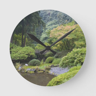 The Strolling Pond with Moon Bridge Round Clock