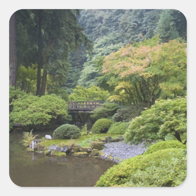 The Strolling Pond with Moon Bridge Square Sticker (Front)
