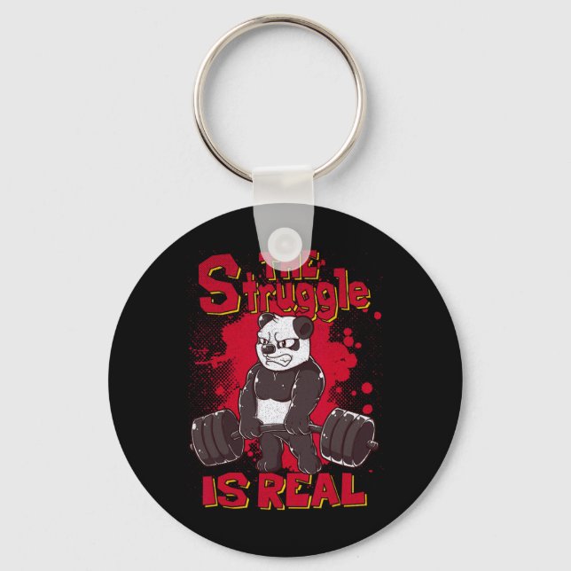 The Struggle Is Real Panda Shirt Fitness Gym Bodyb Keychain (Front)
