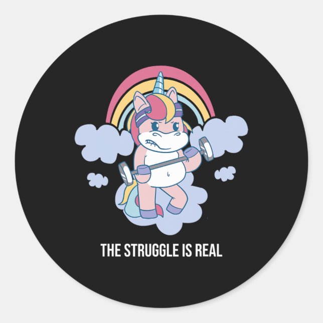 The Struggle Is Real Woman Girls Gym Workout Power Classic Round Sticker (Front)