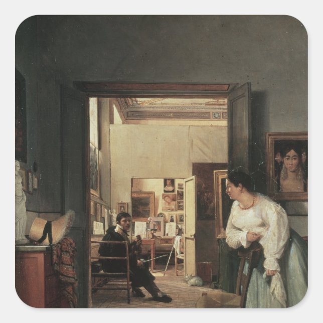 The Studio of Ingres in Rome, 1818 Square Sticker (Front)