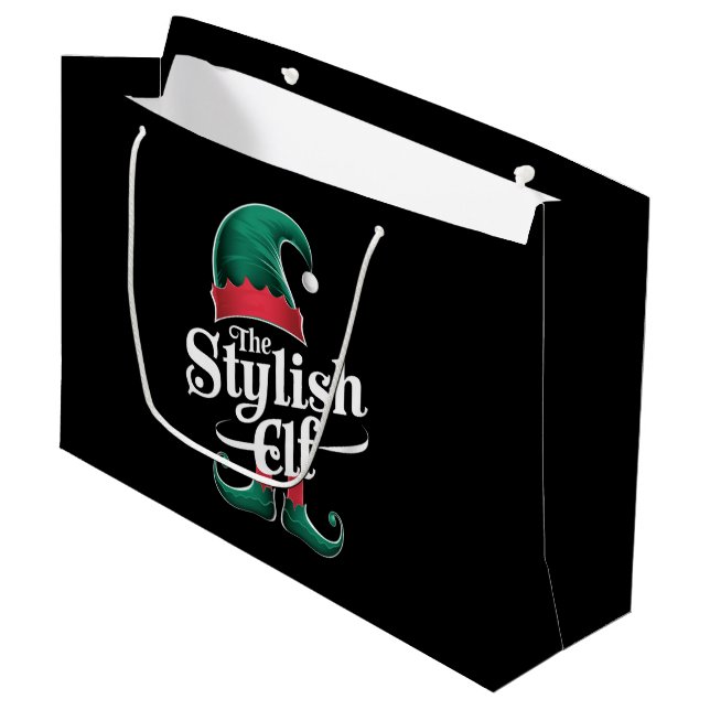 The Stylish Elf Group Matching Family Christmas  Large Gift Bag (Front Angled)