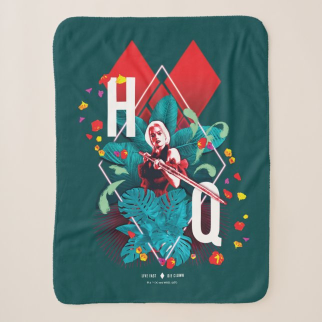 The Suicide Squad | Harley Quinn Floral Diamond Sherpa Blanket (Front)