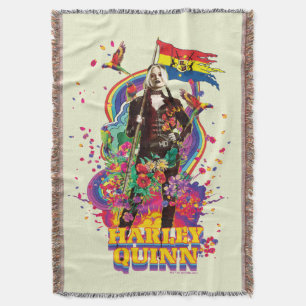The Suicide Squad   Harley Quinn Flowers & Rainbow Throw Blanket