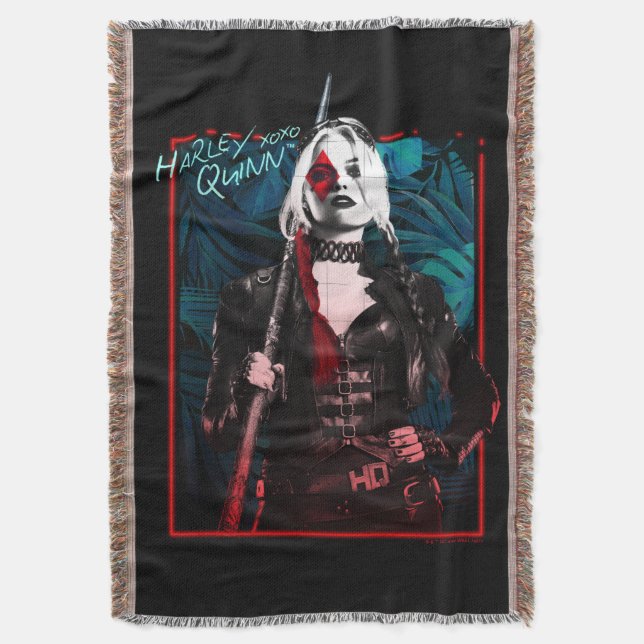 The Suicide Squad | Harley Quinn & Green Ferns Throw Blanket (Front Vertical)
