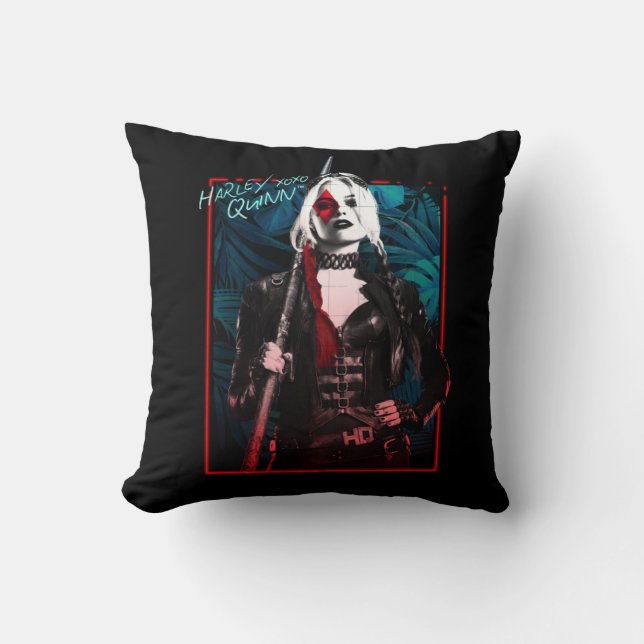 The Suicide Squad | Harley Quinn & Green Ferns Throw Pillow (Front)
