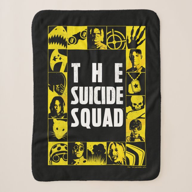The Suicide Squad | Yellow & Black Icon Blocks Sherpa Blanket (Front)