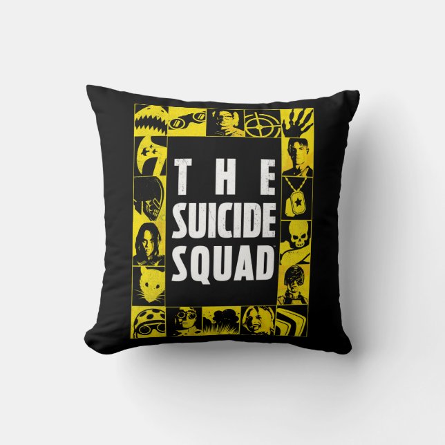 The Suicide Squad | Yellow & Black Icon Blocks Throw Pillow (Front)