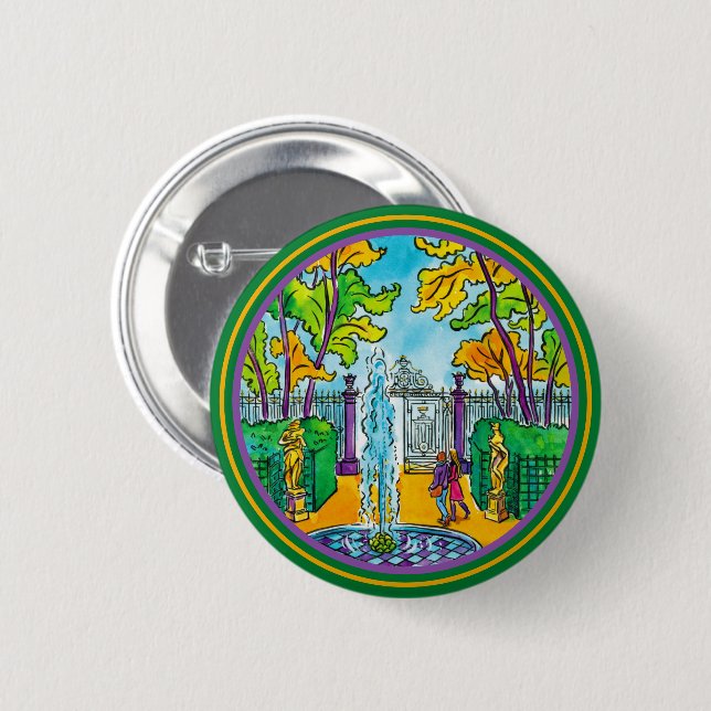 The Summer Garden, hand-drawn watercolour drawing 2 Inch Round Button (Front & Back)