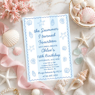 The Summer I Turned Fourteen Blue 14th Birthday  Invitation