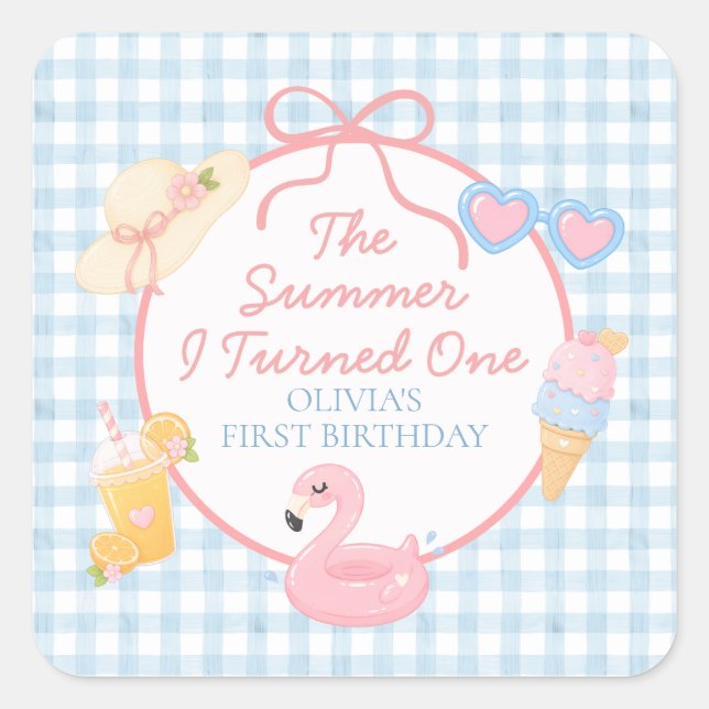 The Summer I Turned One beach first Birthday Square Sticker (Front)
