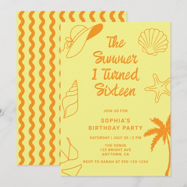 The Summer I Turned Sixteen 16th Birthday Party Invitation (Front/Back)