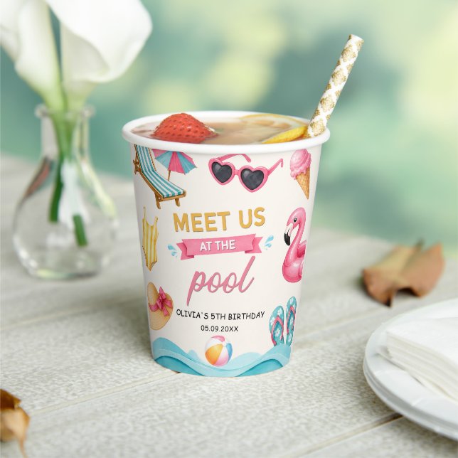 The Summer Pool Birthday Paper Cups (Insitu)
