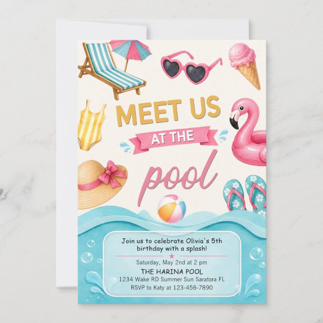 The Summer Pool Birthday Party  Invitation (Front)