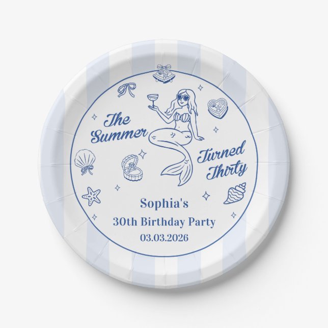 The Summer Turned Thirty 30th Birthday Pretty Paper Plate (Front)