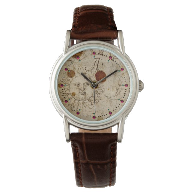 THE SUN AND MOON ,ANTIQUE  PARCHMENT MONOGRAM WATCH (Front)