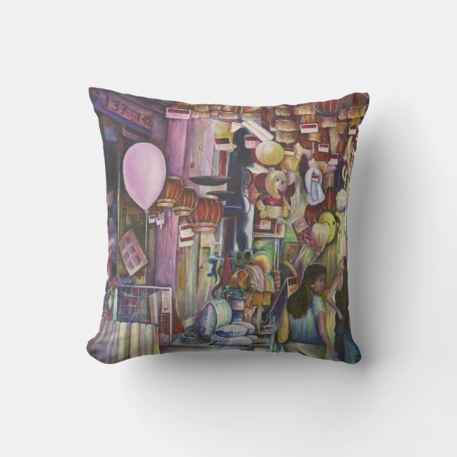 The Sun and Moon Pink Balloon, Singapore Throw Pillow (Front)
