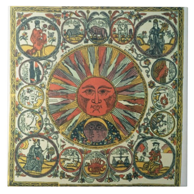 The Sun and the Zodiac, Russian, late 18th century Tile (Front)