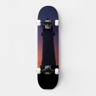 The sun ball drops down on the colourful horizon skateboard