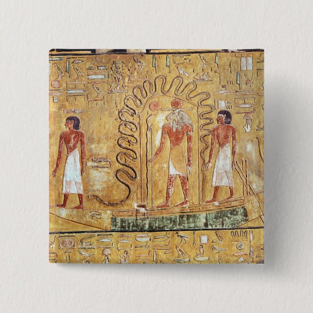 The sun god Ra in his solar barque 2 Inch Square Button (Front)