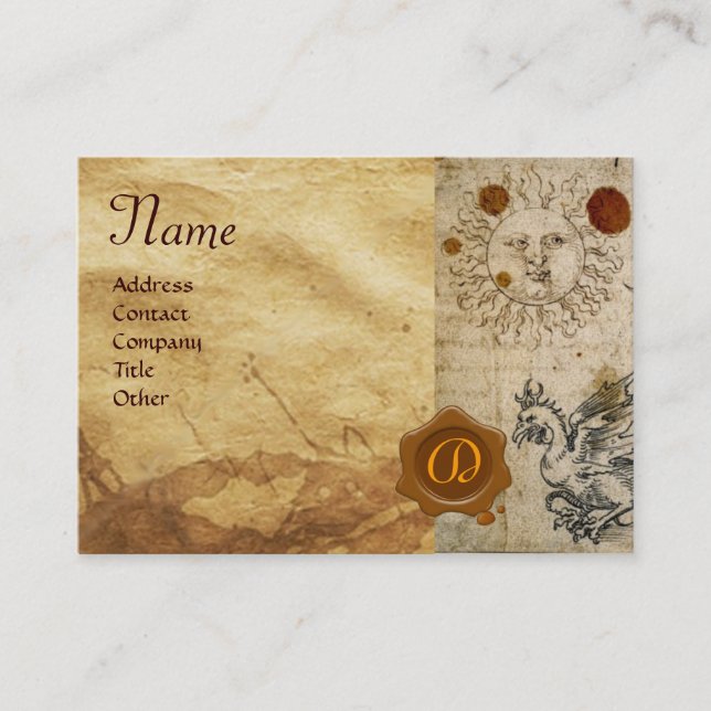 THE SUN ,MOON AND BASILISK BROWN WAX SEAL Monogram Business Card (Front)