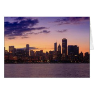 The sun sets over the Chicago skyline