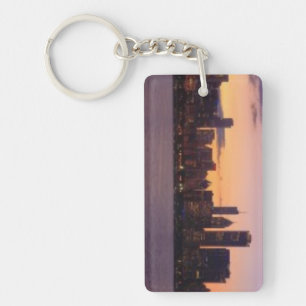 The sun sets over the Chicago skyline Keychain