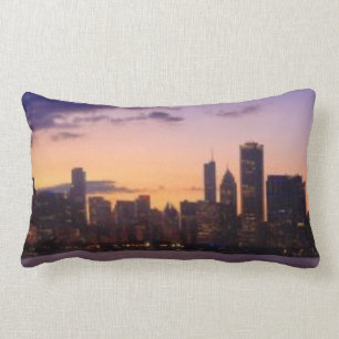 The sun sets over the Chicago skyline Lumbar Pillow