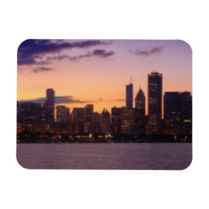 The sun sets over the Chicago skyline Magnet