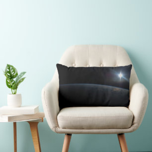 The Sun Setting Over Earth's Horizon. Lumbar Pillow