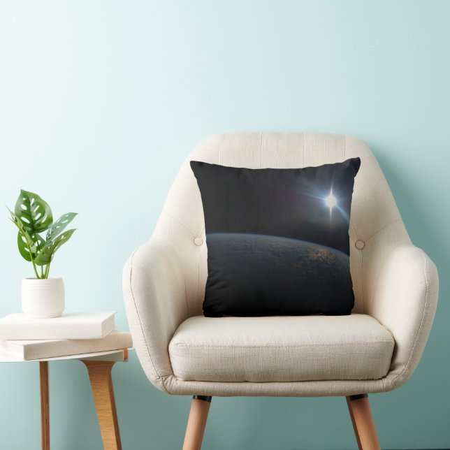 The Sun Setting Over Earth's Horizon. Throw Pillow (Chair)